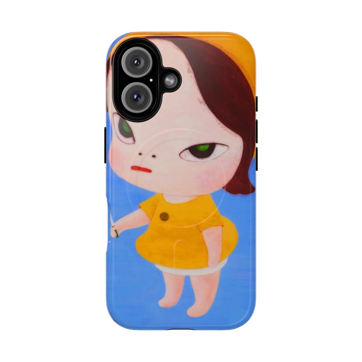 Vibrant and eye-catching phone case featuring the distinctive art style of Japanese artist Nara Yoshimoto