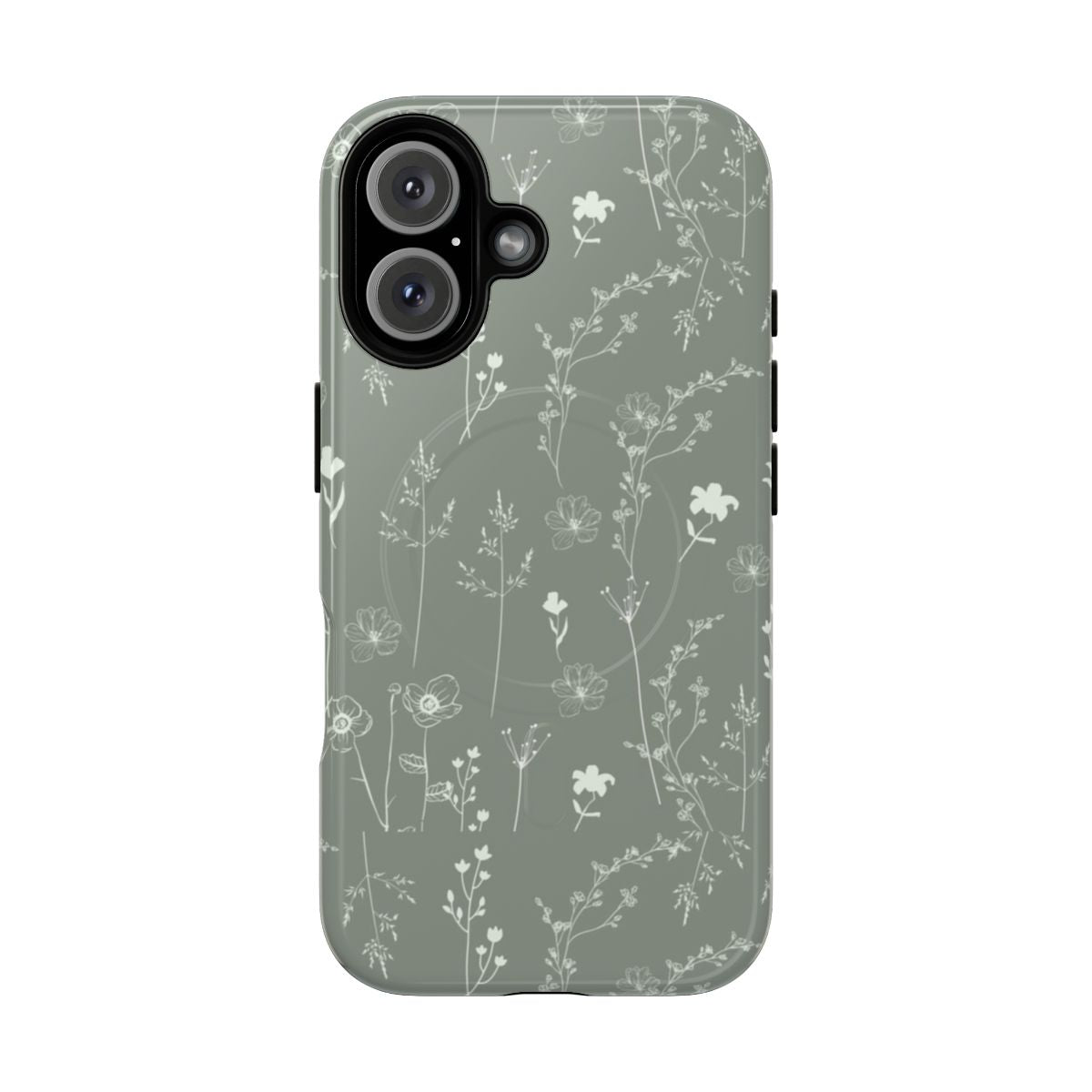 Delicate botanical floral pattern on a green background phone case