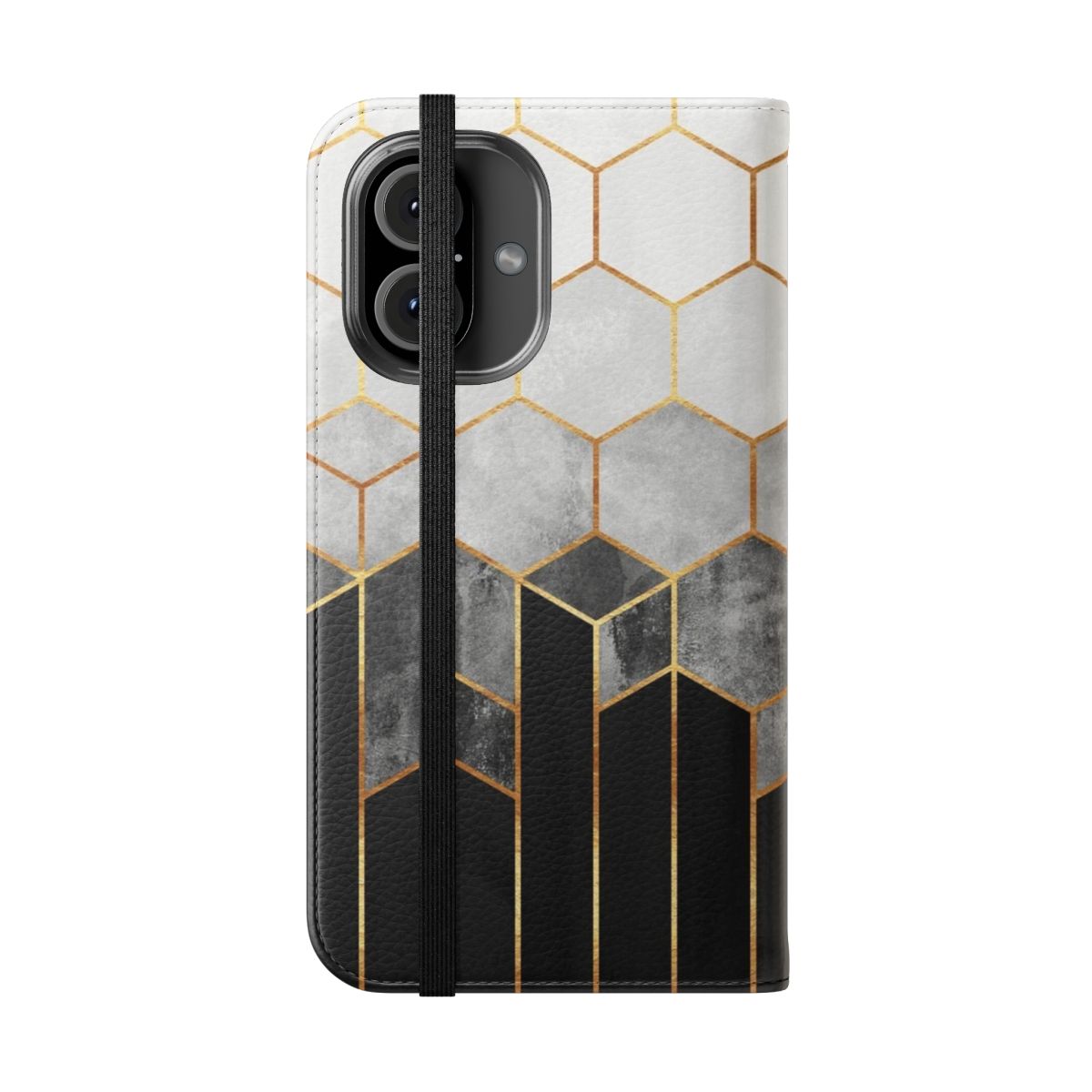 Charcoal gray hexagon graphic phone case design - Folded Front