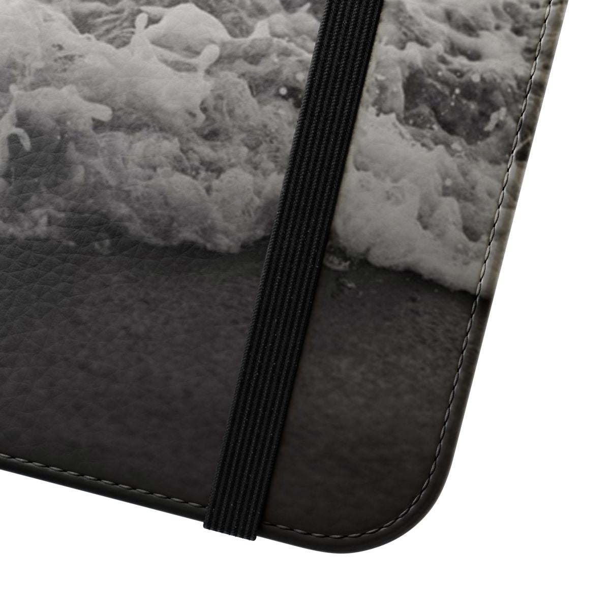 Coastal-inspired flip cover phone case with ocean waves design - Close Up