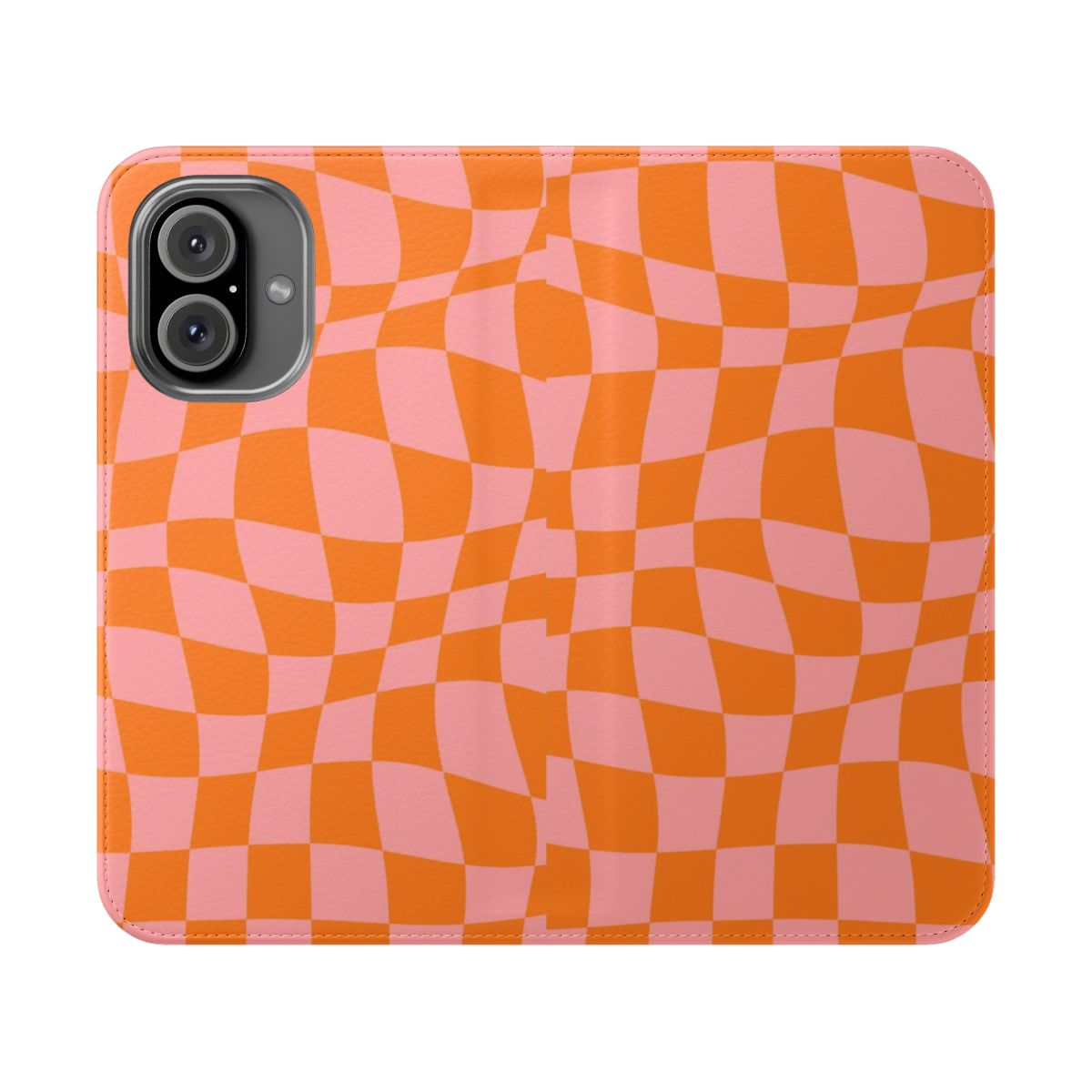 Vibrant and unique checkered pattern design on a handcrafted flip phone case