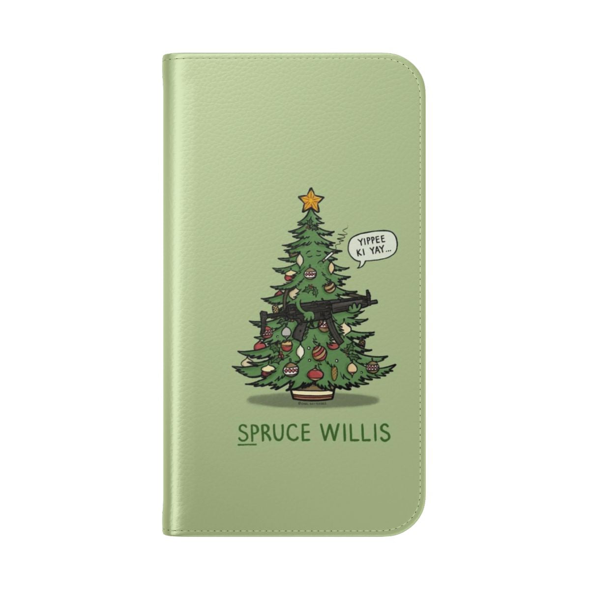 Spruce Willis Flip Cover Phone Case with a Christmas tree design - Folded Back