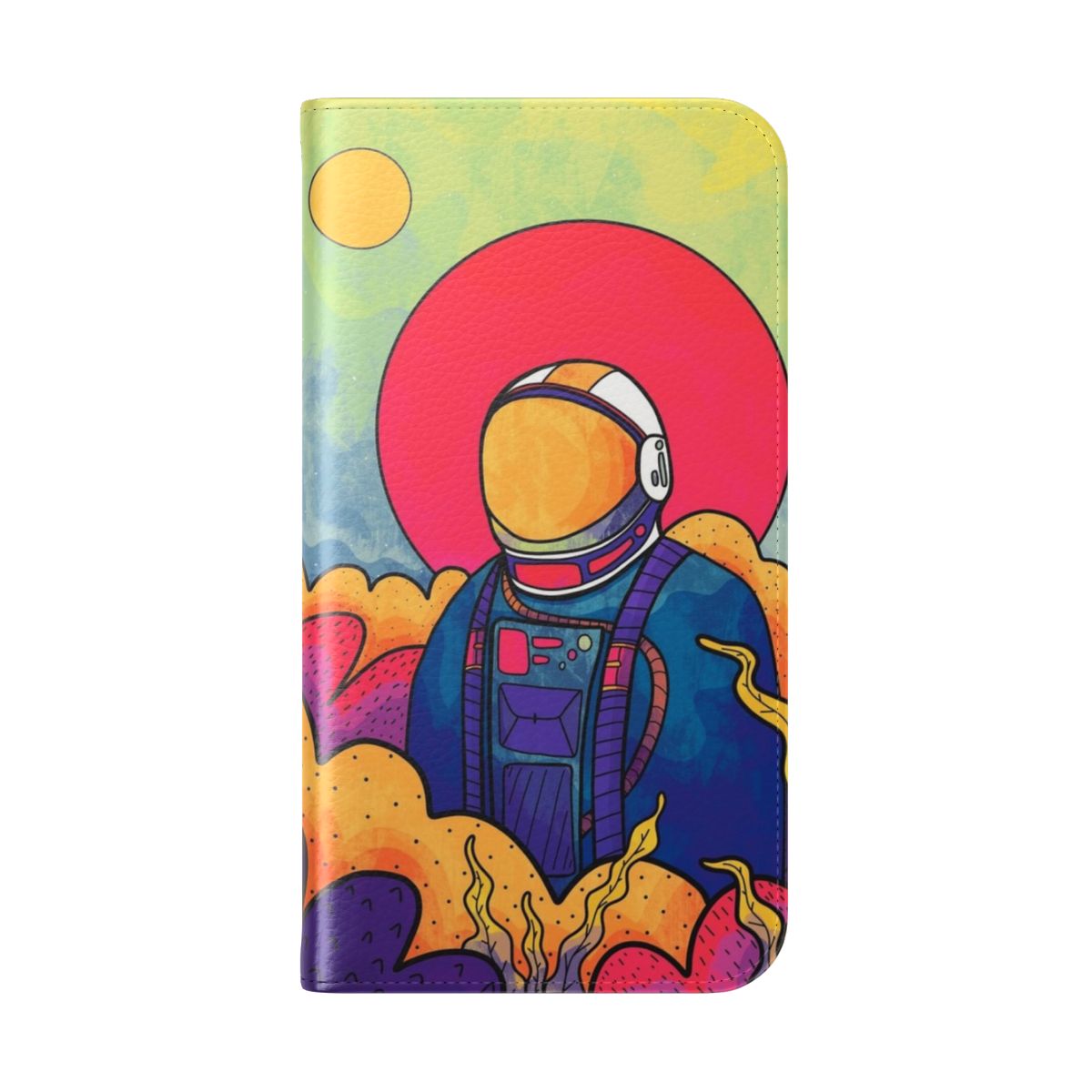 Colourful phone case with space, astronaut, and nature-inspired design - Folded Back