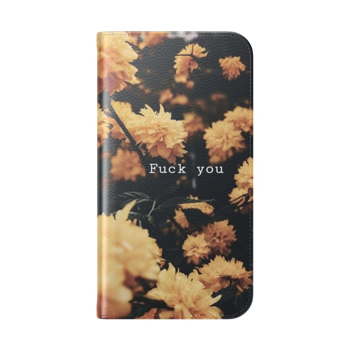 A dark and moody floral themed flip phone case with a Japanese-inspired landscape design. - Folded Back