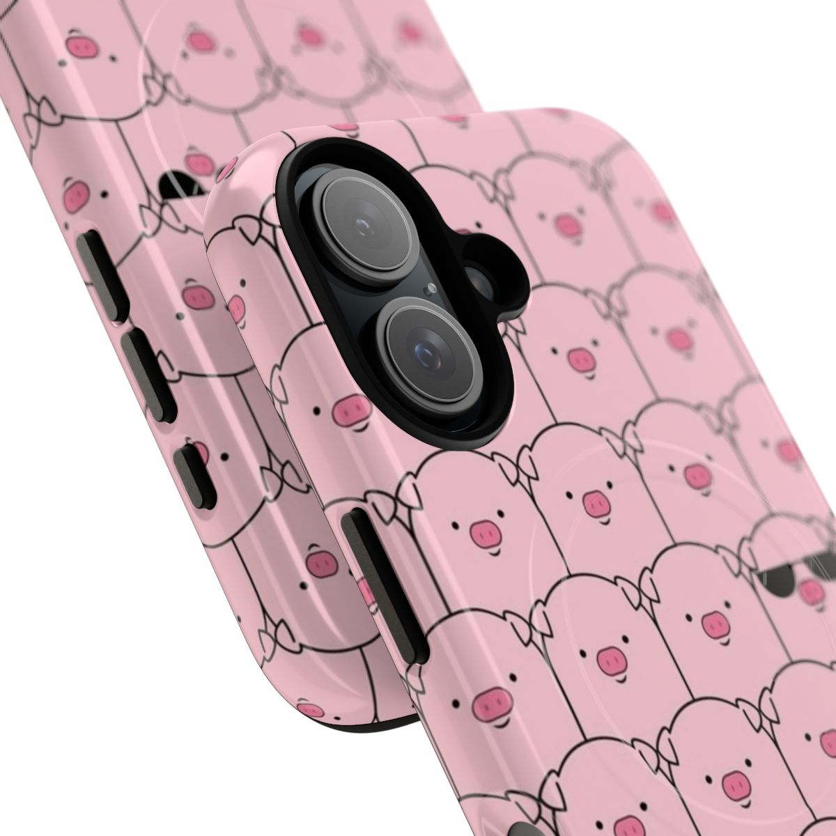 Cute pink cartoon pig phone case with magnetic and tough design - Detail