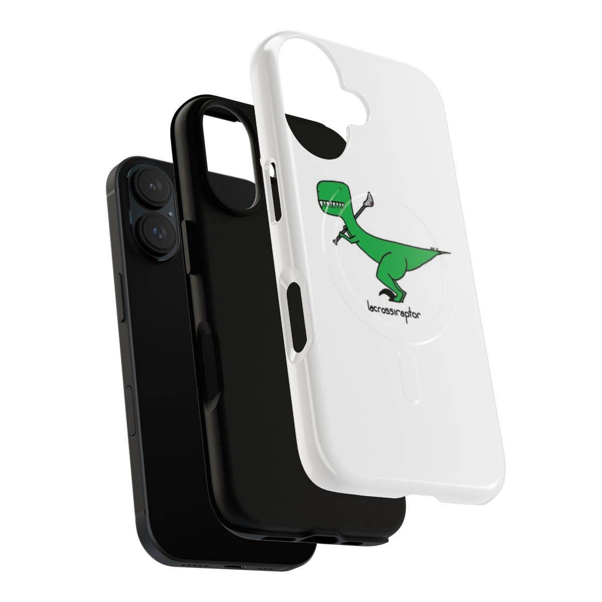 Tough and magnetic phone case featuring a lacrosse-themed velociraptor design - Layers