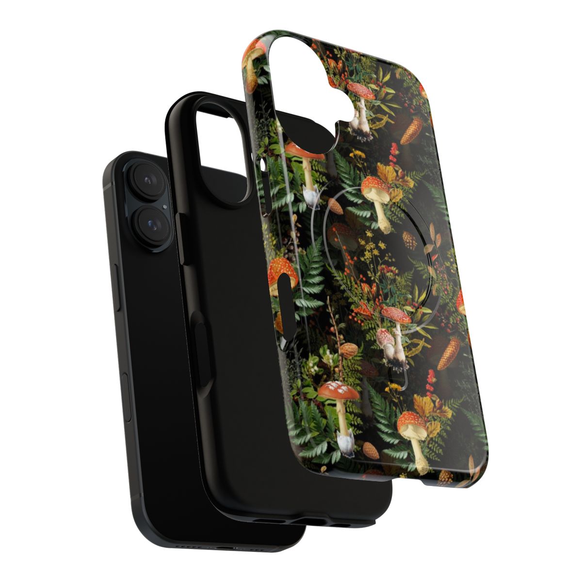 Vintage-inspired phone case featuring midnight toadstools in a forest botanical design - Layers