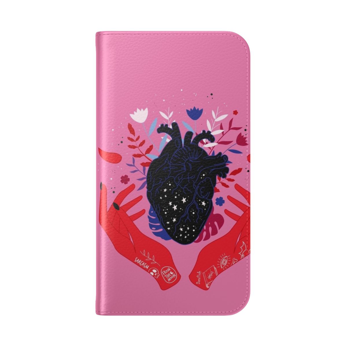 Devilish heart-themed phone case with floral pattern - Folded Back