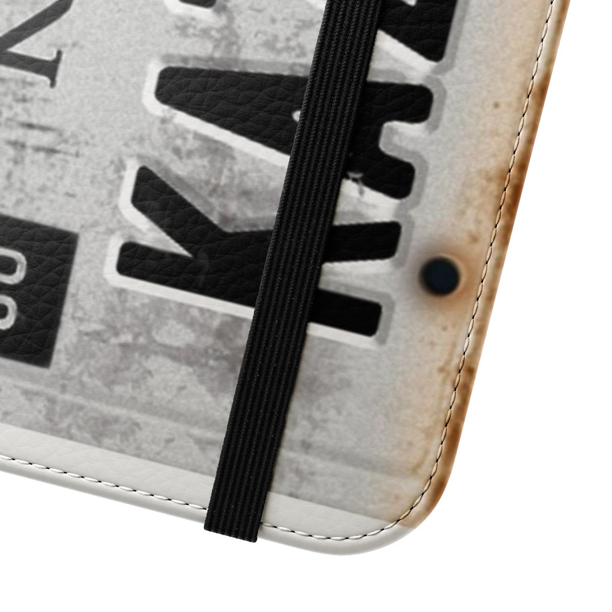 Supernatural-inspired license plate design on a flip cover phone case - Close Up