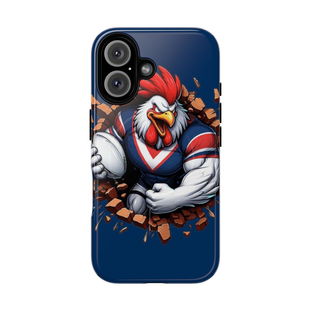 Sydney Roosters phone case with a smashing through or burst through emblem design