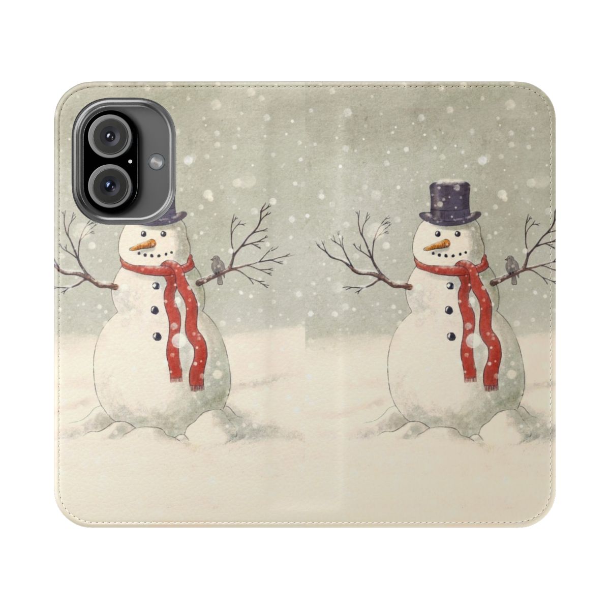 Festive snowman illustration on a mobile phone case