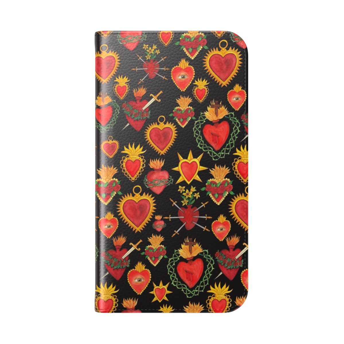 Stylized sacred heart design on a flip cover phone case - Folded Back