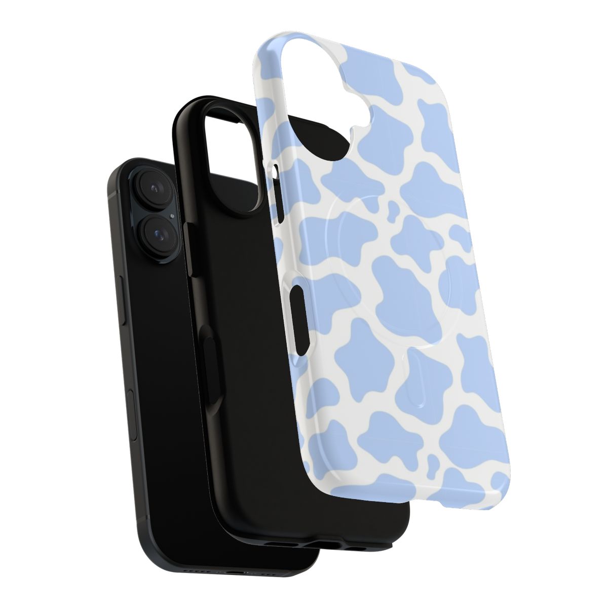 Blue cow print design on a durable, magnetic phone case - Layers