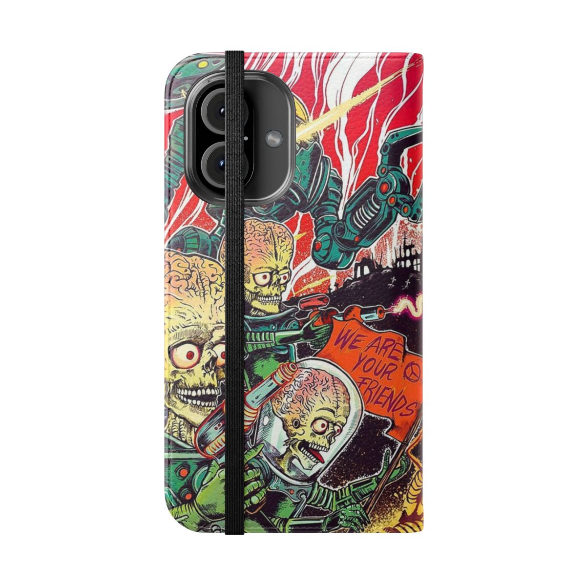 Friends-inspired flip cover phone case with sci-fi Mars Attacks-themed design - Folded Front