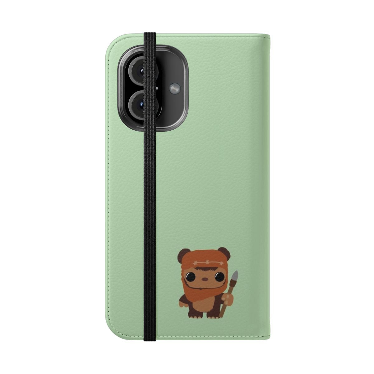 Ewok-themed flip cover phone case with a whimsical forest design - Folded Front