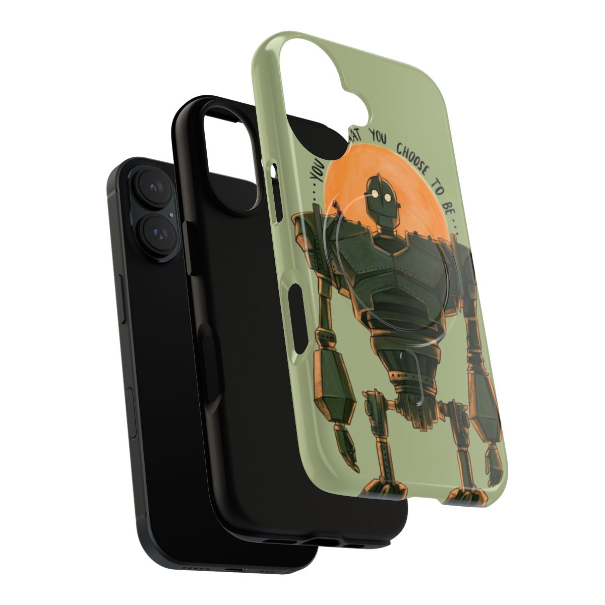 Magnetic tough phone case featuring an illustration of the Iron Giant with a movie quote - Layers