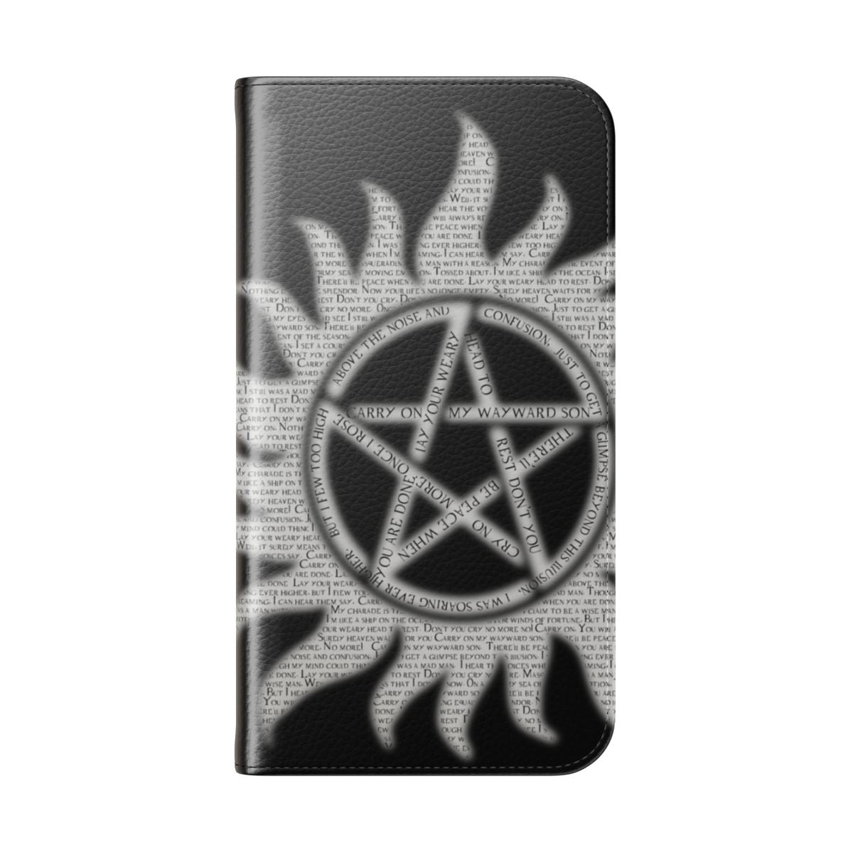 Supernatural Pentacle Flip Cover Phone Case featuring anti-possession sigil and pagan symbols - Folded Back