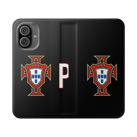 Colorful Portugal-inspired flip cover phone case with national flag and soccer elements