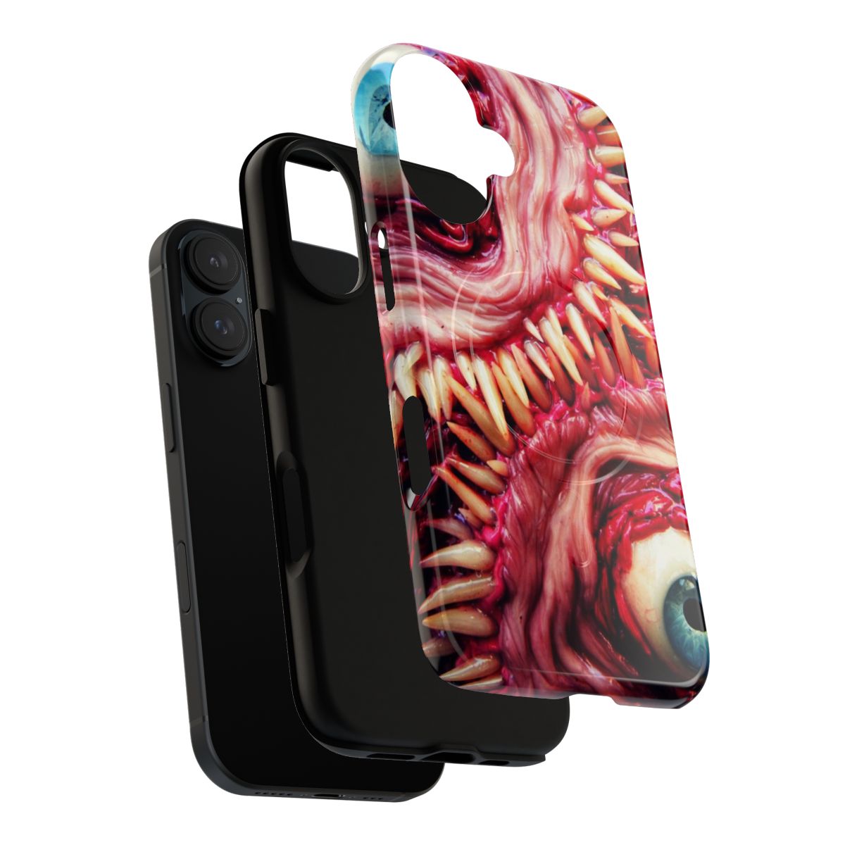 Magnetic tough phone case featuring a detailed, creepy monster design with teeth, eyes, and fleshlike textures. - Layers