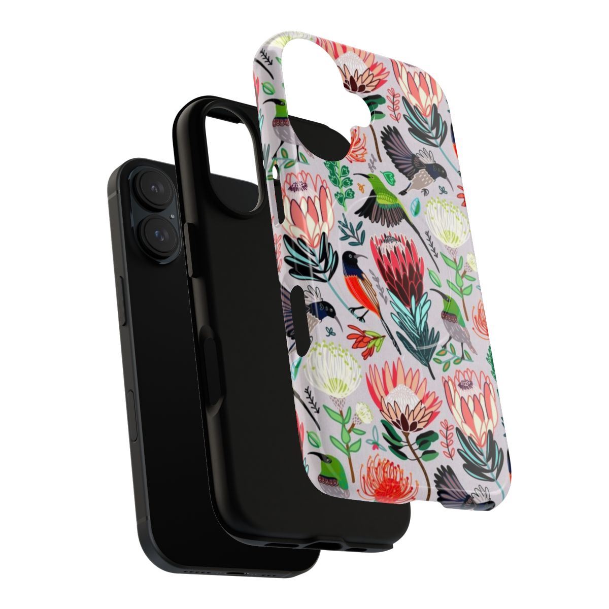 Sunbirds and Proteas Floral Pattern on Grey Smartphone Case - Layers