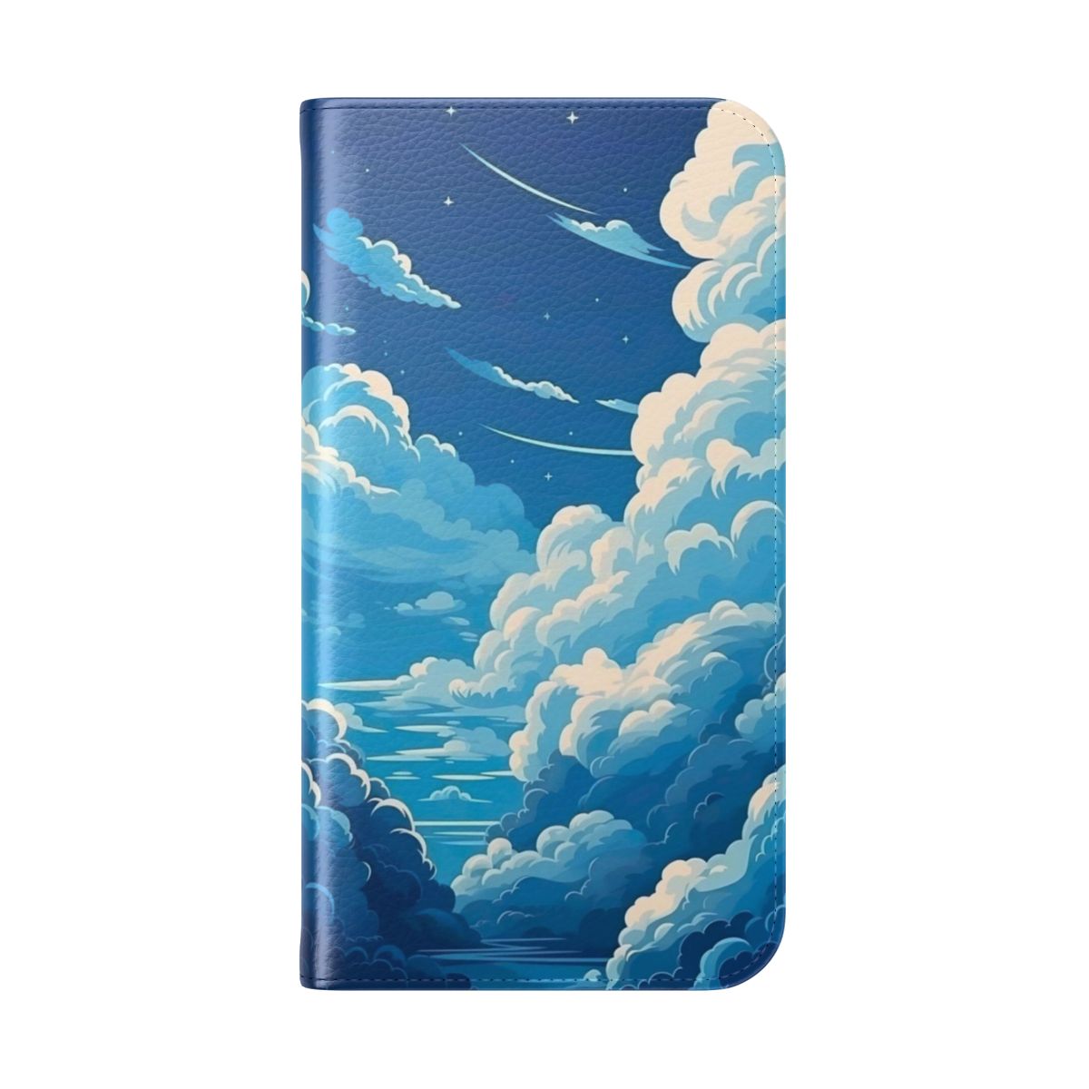 Flip cover phone case with a beautiful cloudy sky design - Folded Back