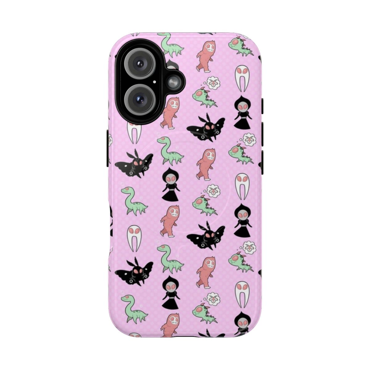 Pastel-colored phone case with whimsical cryptid-inspired design