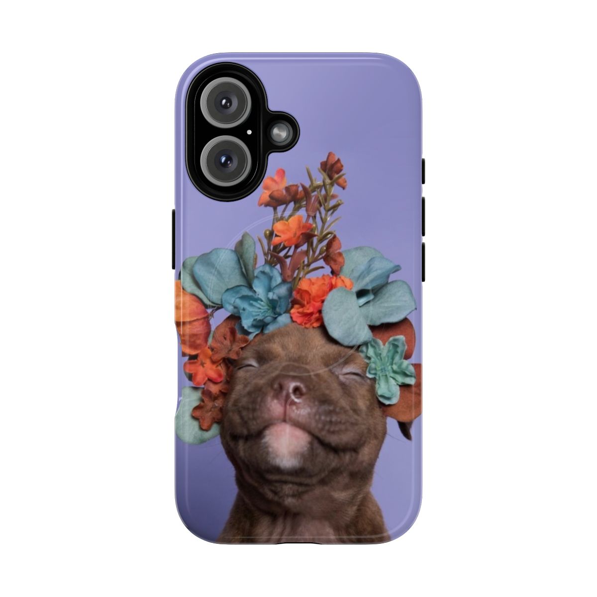 Magnetic tough phone case featuring a pitbull with a flower crown