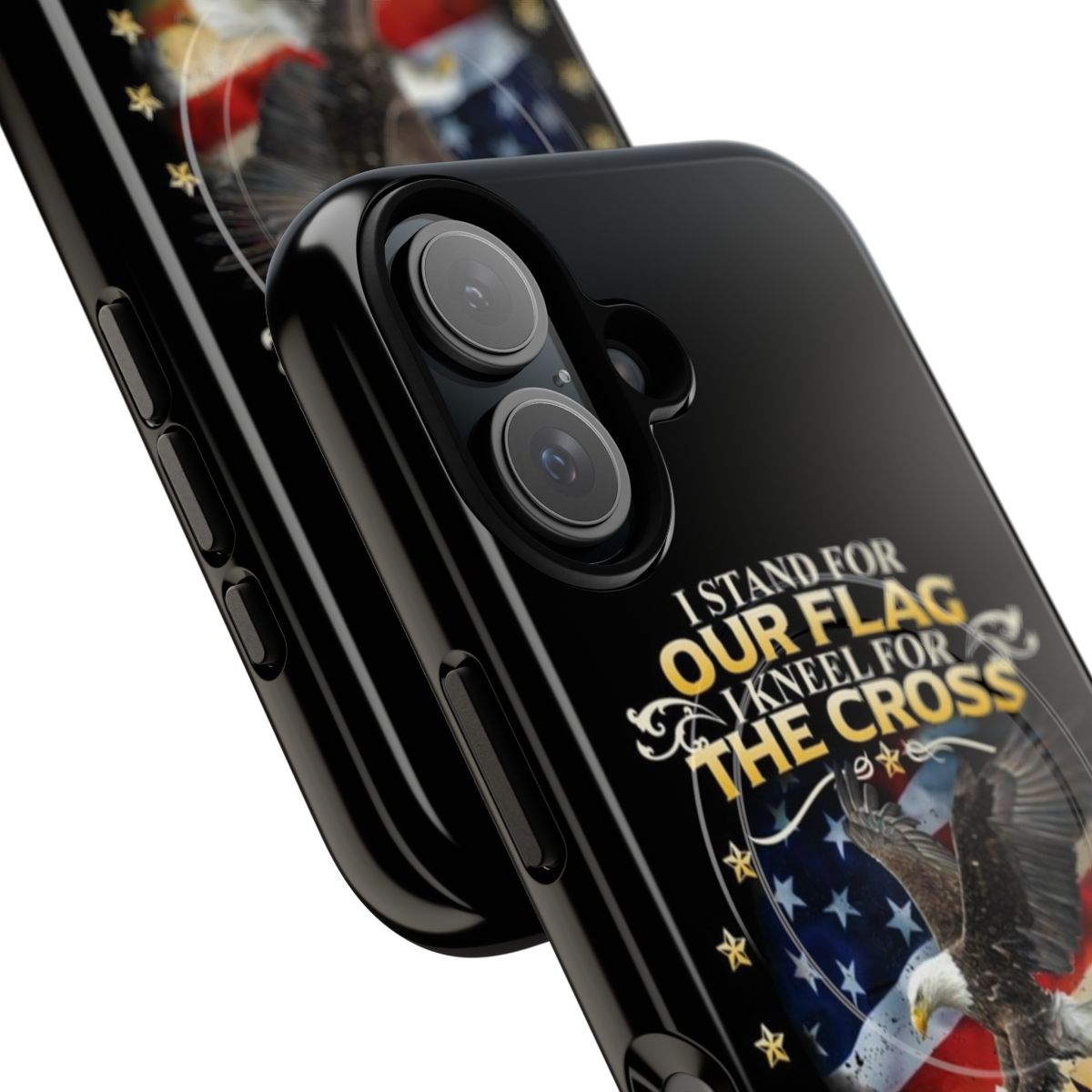 Patriotic American Christian phone case with American flag and Christian cross design - Detail