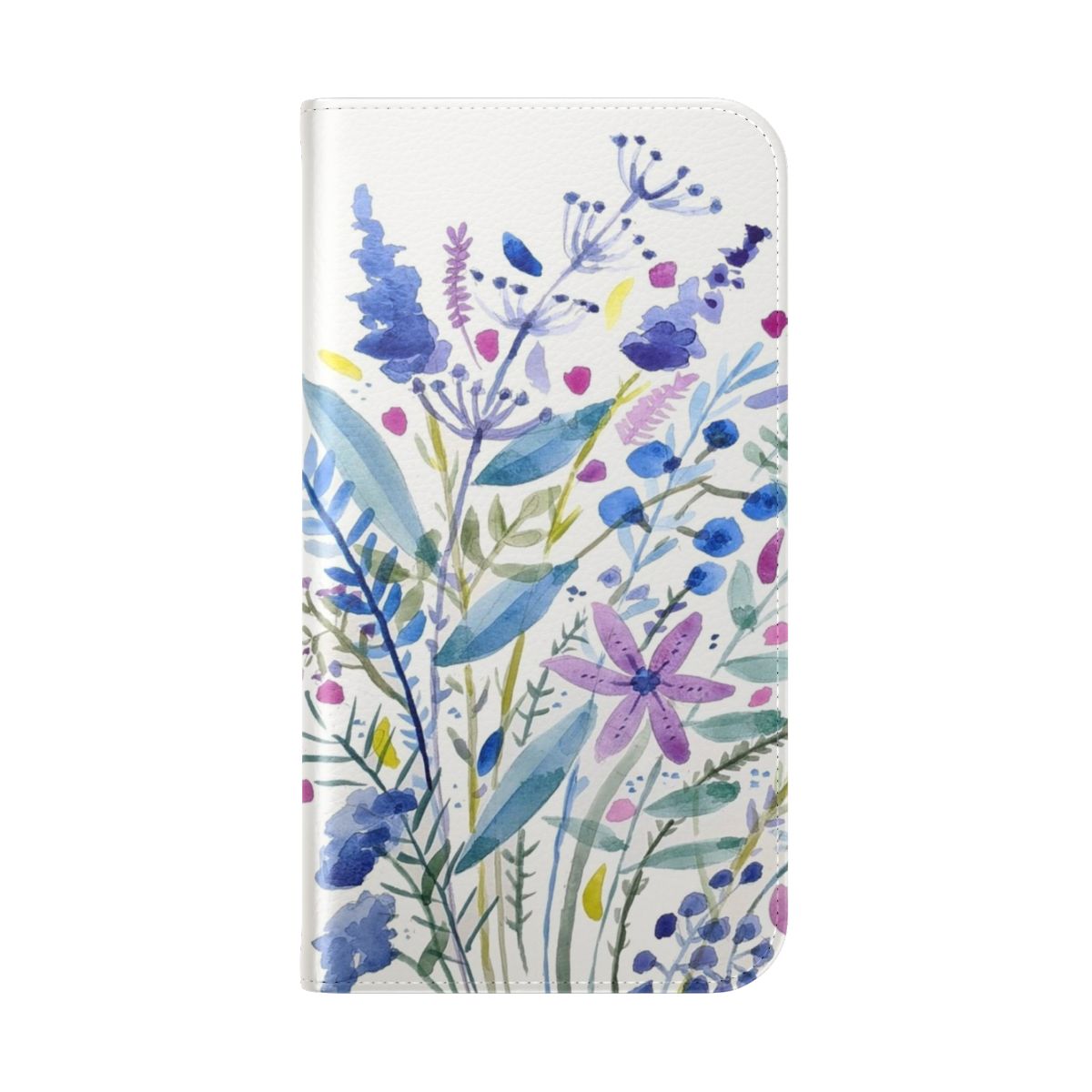 Vibrant watercolor-style floral and botanical pattern on a protective phone case - Folded Back