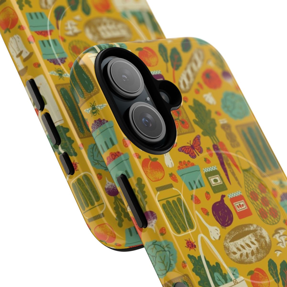 Farmers market-themed magnetic tough phone case with illustrations of produce and nature - Detail