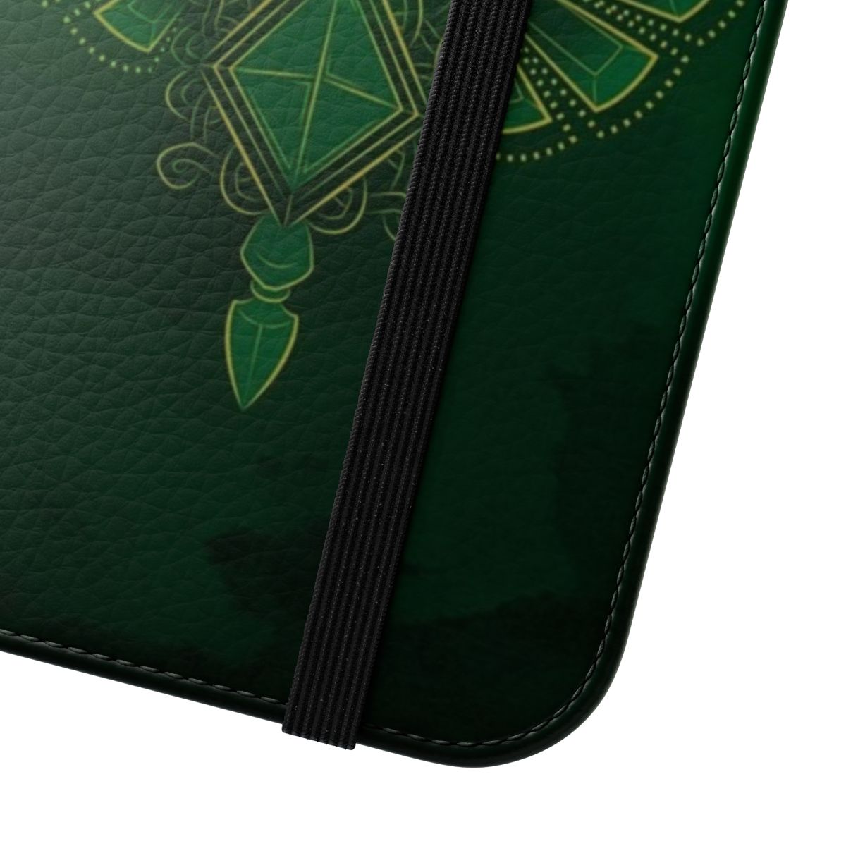 Green Courage inspired fantasy phone case with Japanese symbols and dragon design - Close Up