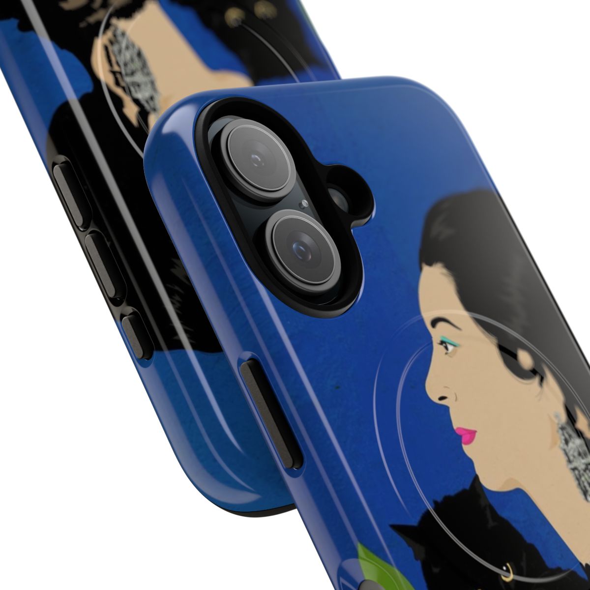 Retro magnetic tough phone case featuring a design inspired by the beloved cat of legendary Arab singer Umm Kulthum. - Detail