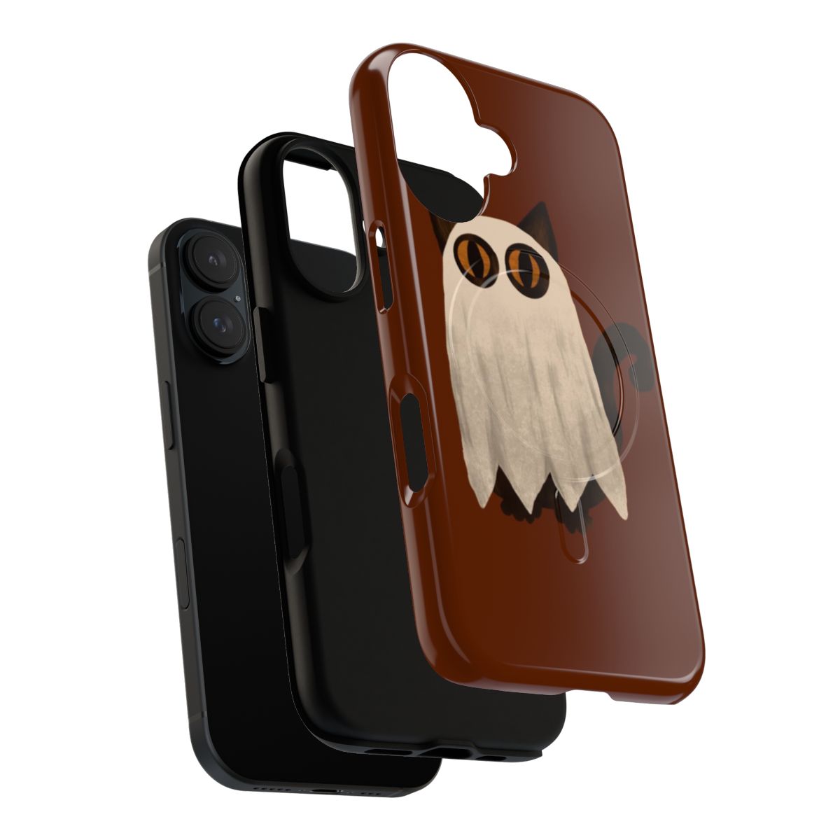 Magnetic tough phone case featuring a ghostly tortoiseshell cat design - Layers