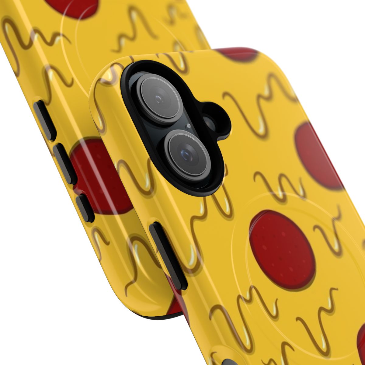 Pepperoni pizza-themed phone case with melting cheese and dripping sauce design - Detail