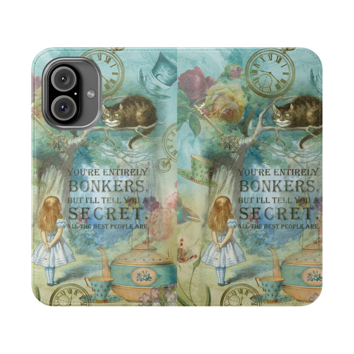 Vintage-style phone case cover featuring a quote from the classic Alice in Wonderland book