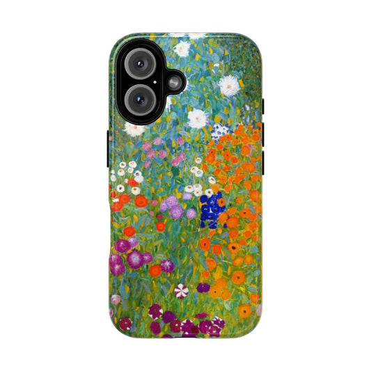 Vintage floral phone case featuring artwork inspired by Gustav Klimt's Flower Garden painting