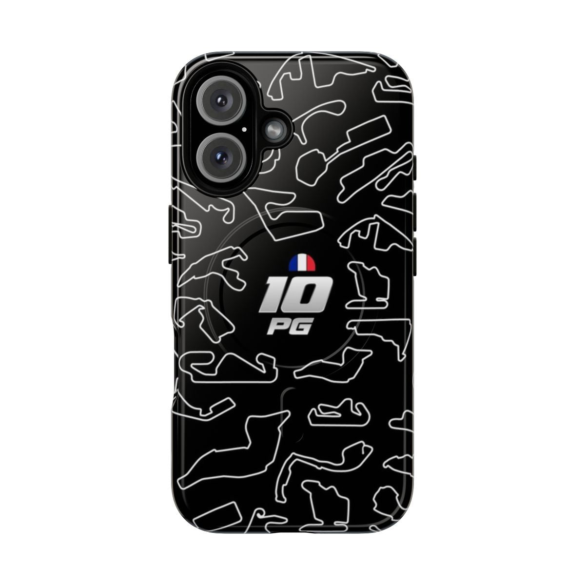 Sleek magnetic phone case with a formula 1 inspired circuit board pattern