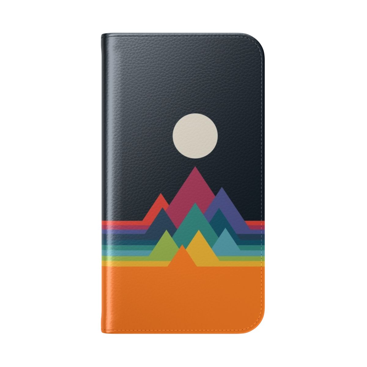 Colorful and whimsical phone case cover featuring geometric mountains in a rainbow pattern - Folded Back