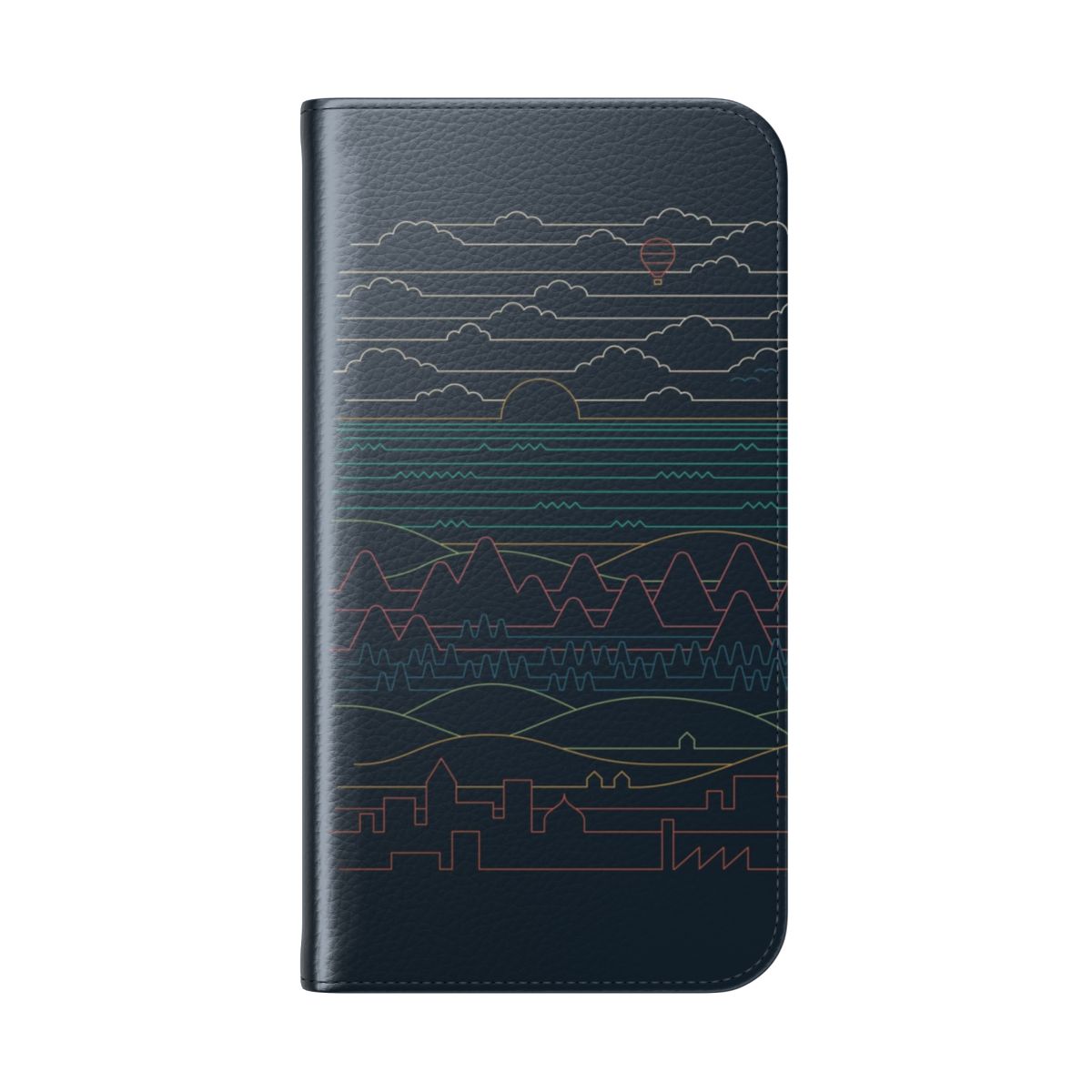 Flip cover phone case with a linear landscape design in pastel colors - Folded Back