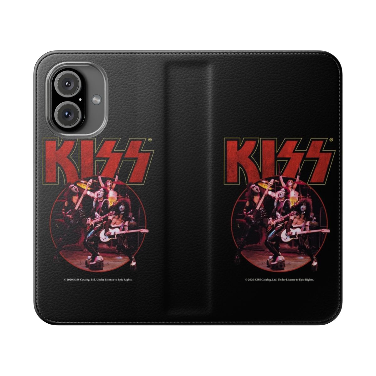 "Stylish phone case featuring the iconic Kiss band logo and artwork"