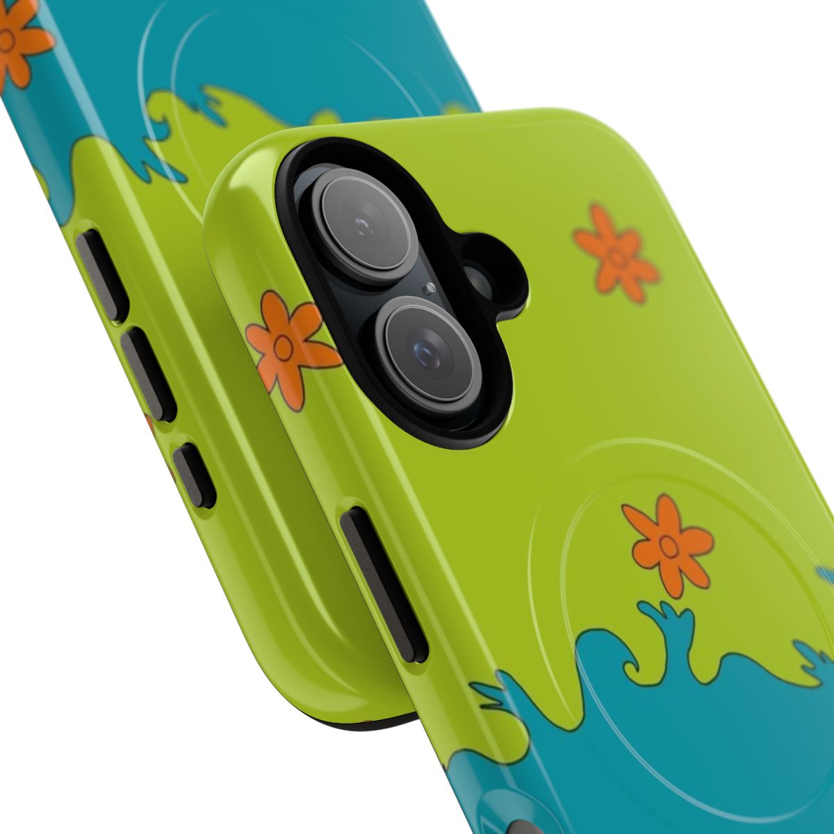 Retro-style phone case with a mystery pattern design, featuring a magnetic closure for added protection. - Detail