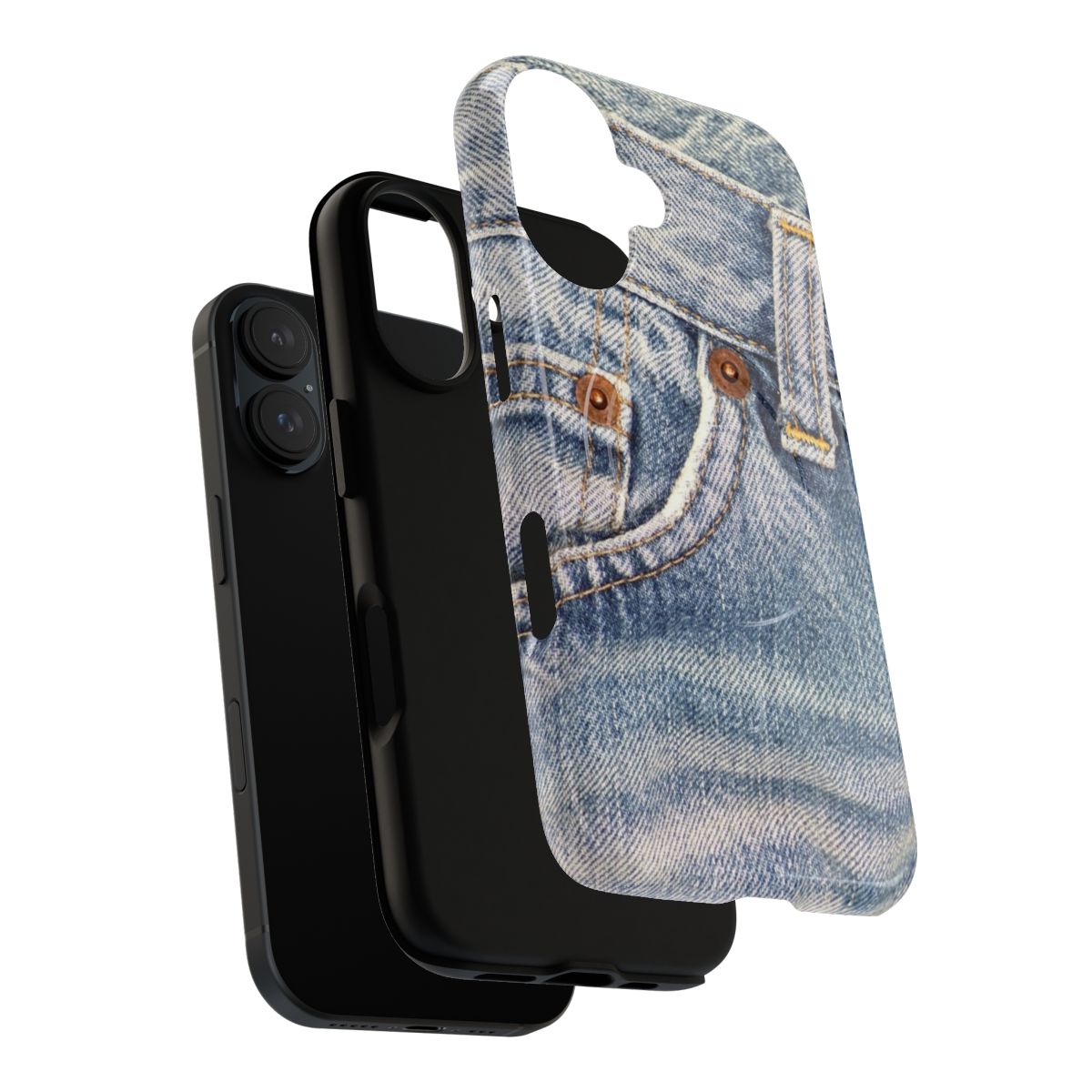 Stylish blue jeans-inspired magnetic phone case with textured denim-like design - Layers