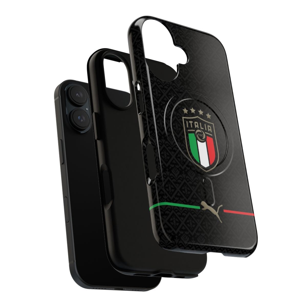 Black magnetic tough phone case with Italy football design - Layers