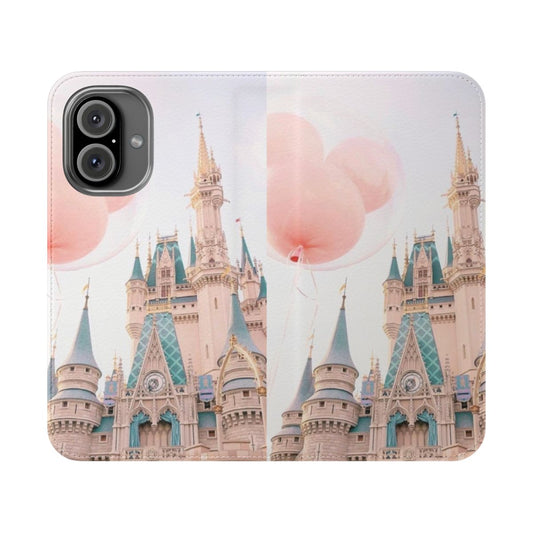 Whimsical Disney-inspired phone case with castle, balloons, and Cinderella design