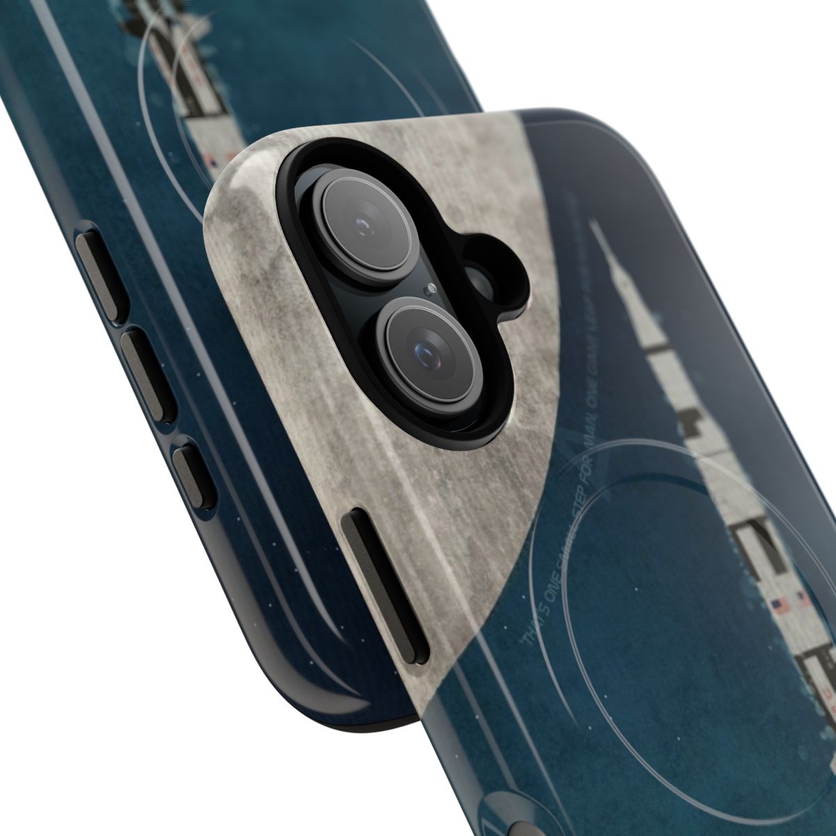 Artistic rendering of an Apollo rocket with a magnetic tough phone case in the foreground. - Detail