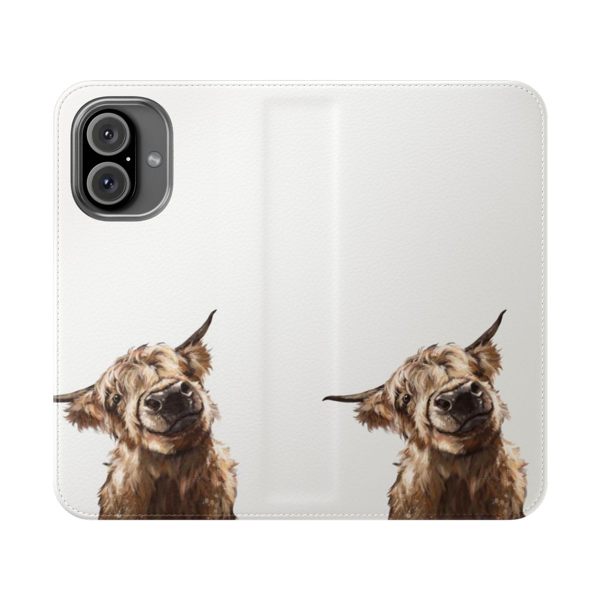 Flip cover phone case with a highland cow design