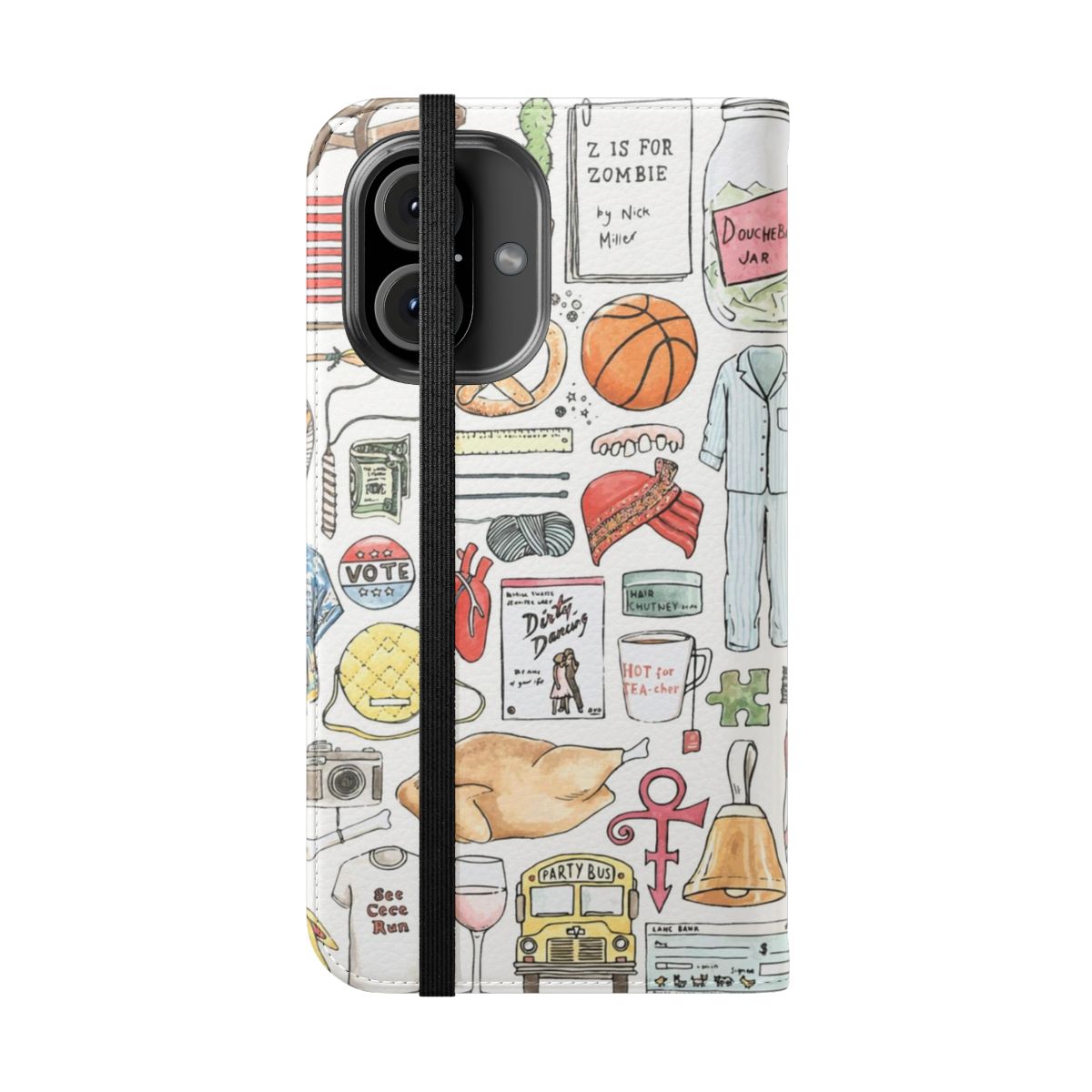 Flip cover phone case with hand-drawn New Girl inspired artwork - Folded Front