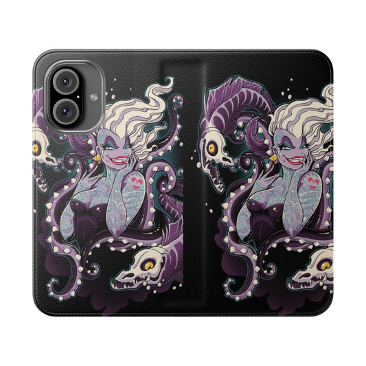 Flip cover phone case with a mysterious villain octopus design