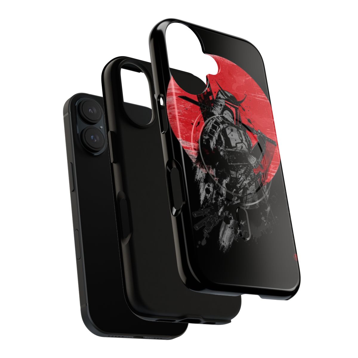 Samurai-themed phone case with a red sun design - Layers