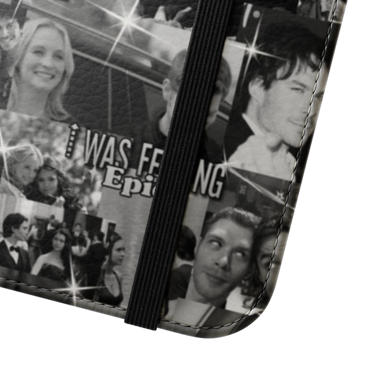 Flip cover phone case with vampire and college-inspired design - Close Up